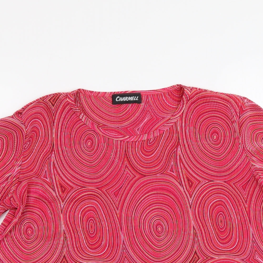 Charmell Womens Pink Geometric Polyester Basic T-Shirt Size M Round Neck