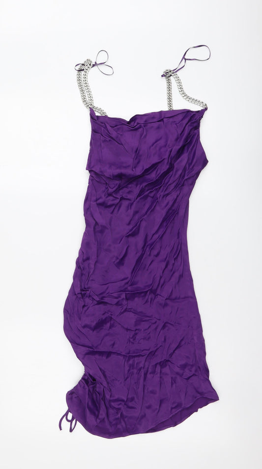 Zara Womens Purple Polyester Bodycon Size XS Cowl Neck Zip