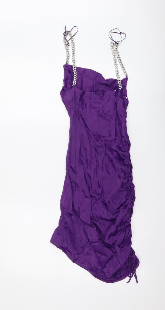 Zara Womens Purple Polyester Bodycon Size XS Cowl Neck Zip