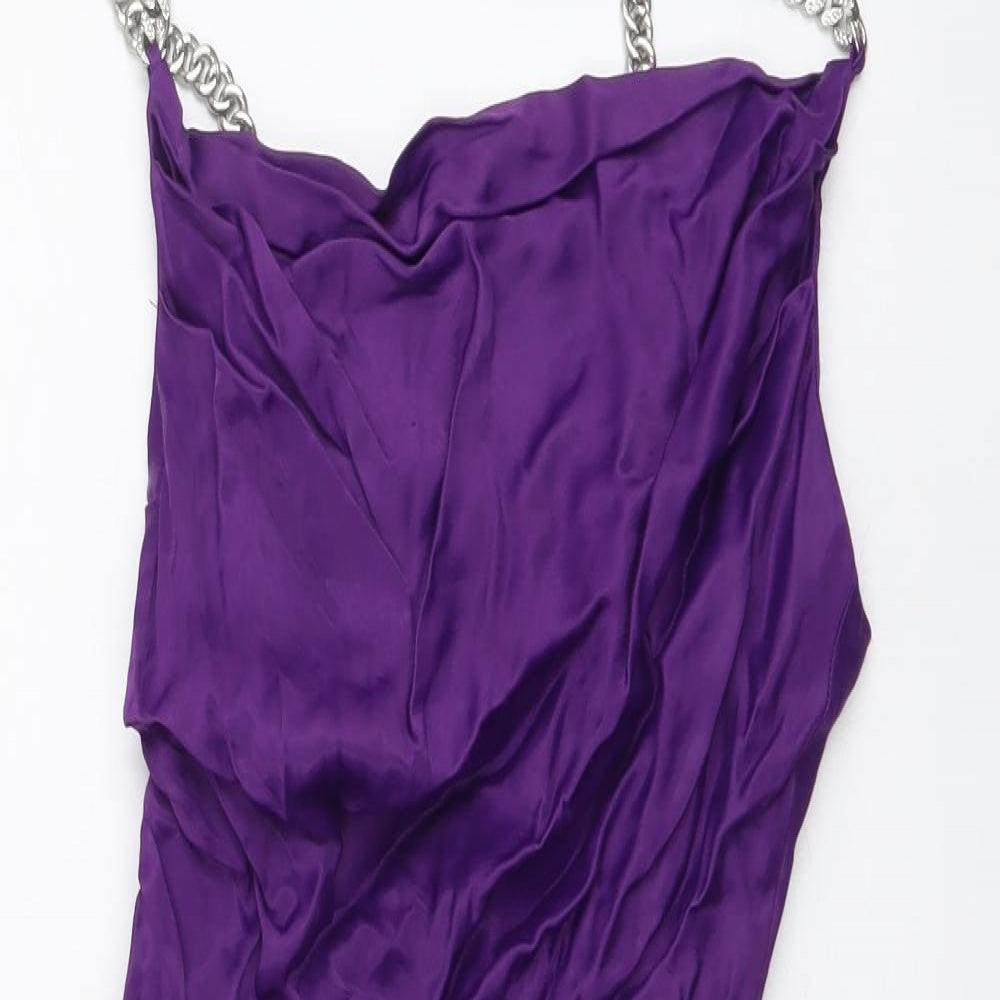 Zara Womens Purple Polyester Bodycon Size XS Cowl Neck Zip