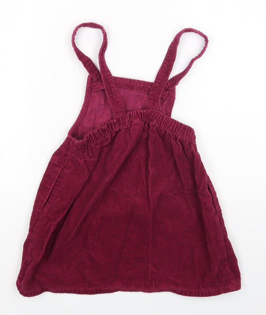 NEXT Girls Purple Cotton Pinafore/Dungaree Dress One Size Square Neck Button