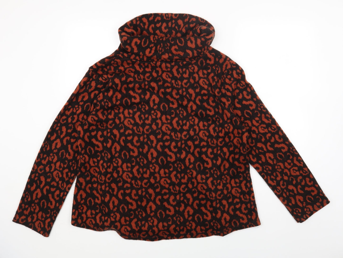 Roman Womens Black Roll Neck Animal Print Acrylic Pullover Jumper Size M