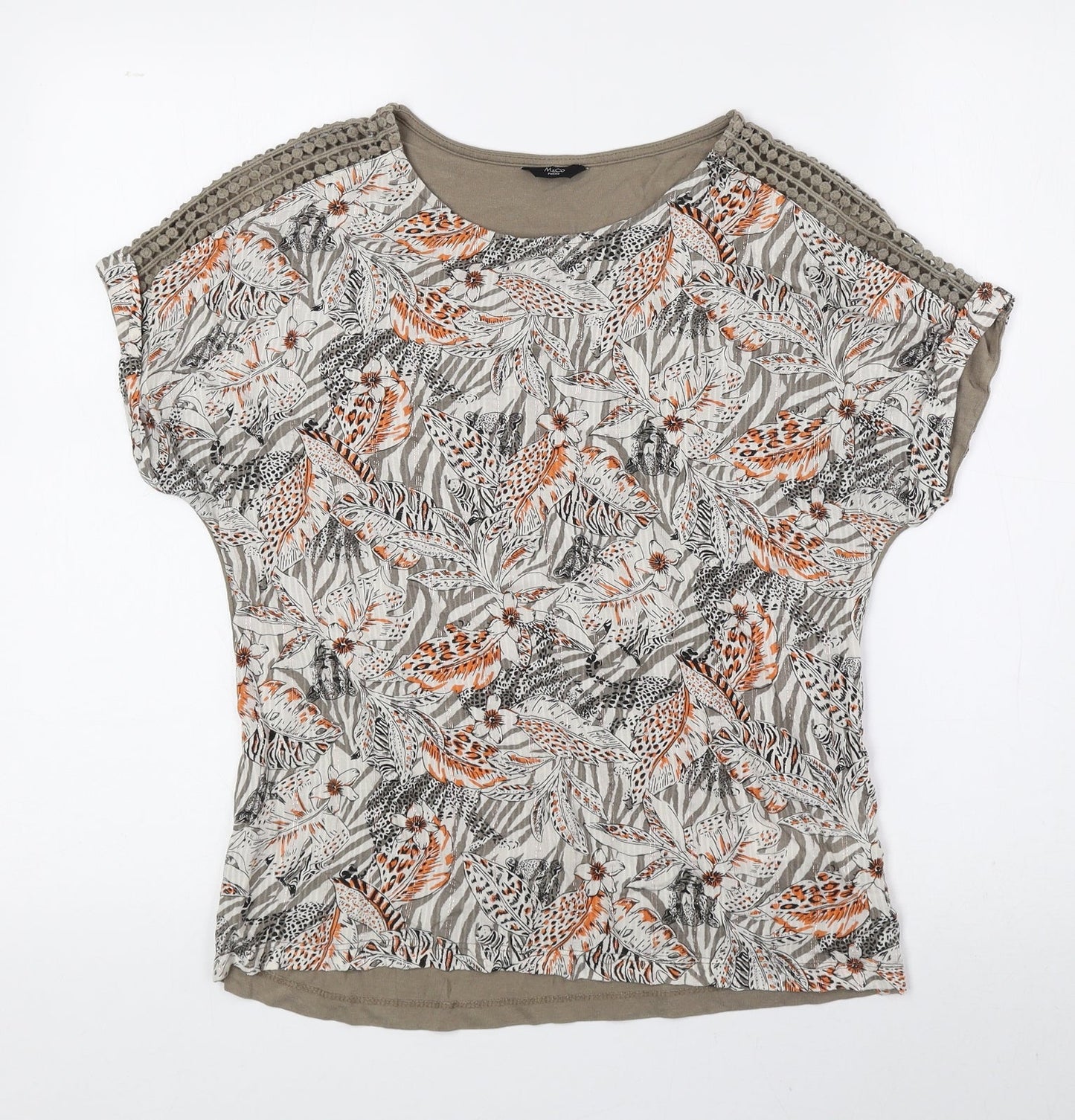 M&Co Womens Brown Floral Modal Basic Blouse Size 8 Round Neck