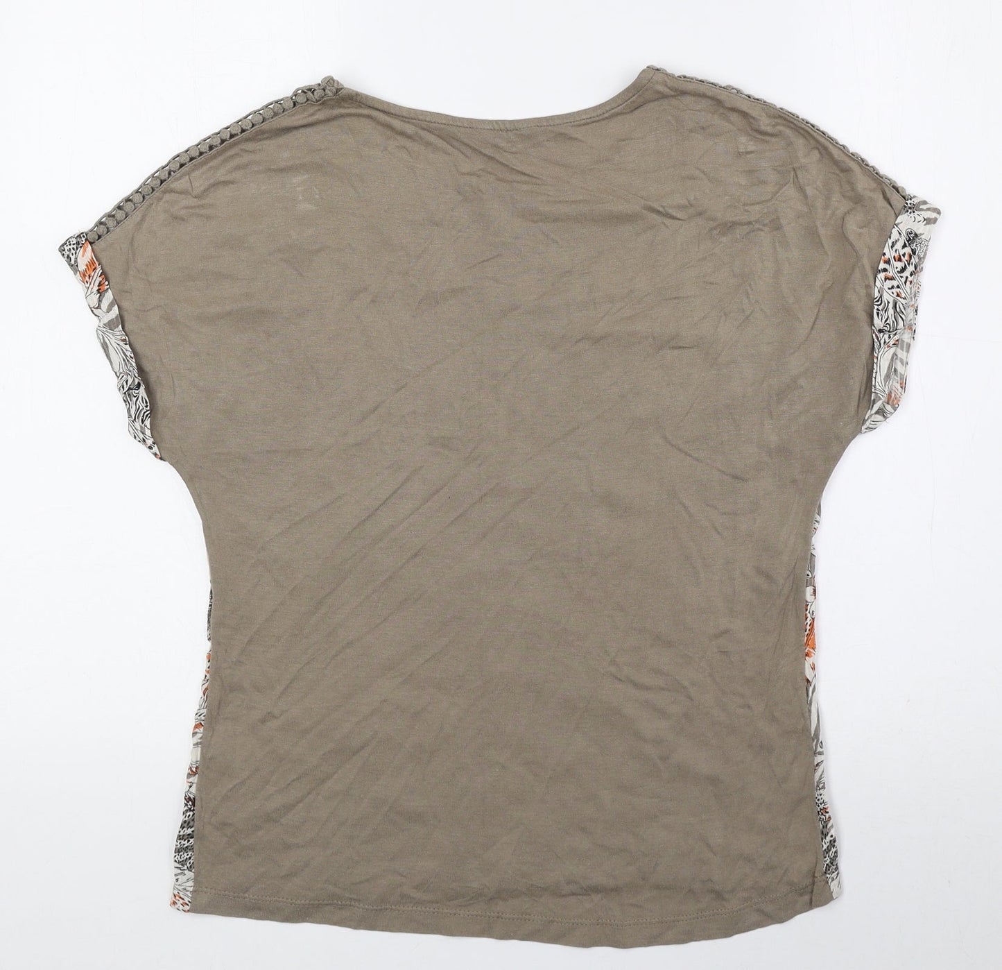 M&Co Womens Brown Floral Modal Basic Blouse Size 8 Round Neck