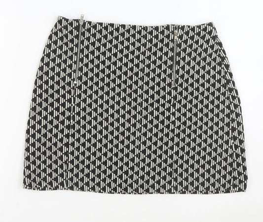 New Look Womens Blue Geometric Polyester Straight & Pencil Skirt Size 8 - Thick Skirt