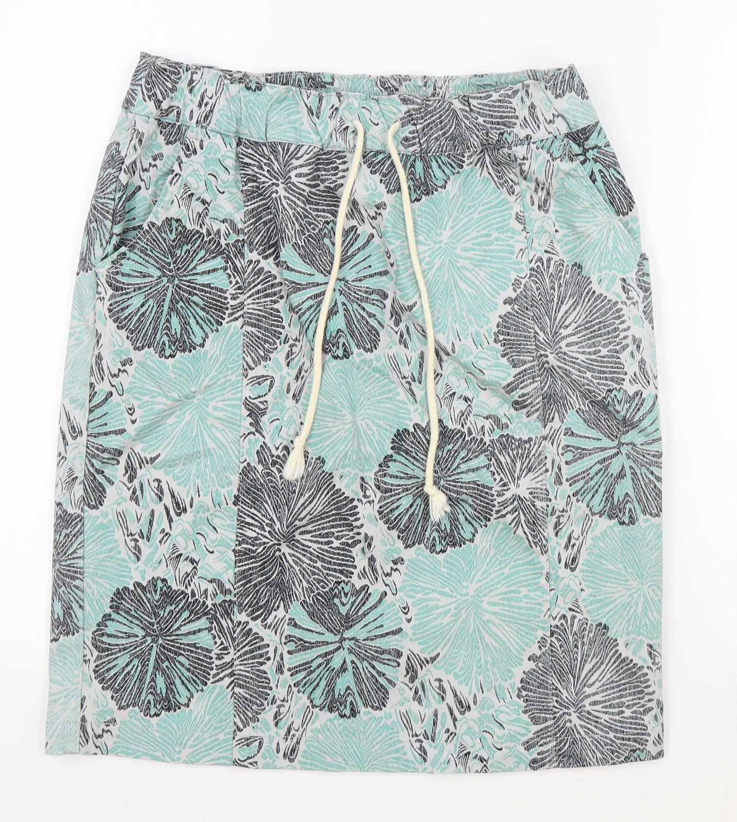 SUNO Womens Blue Floral Cotton Straight & Pencil Skirt Size L Drawstring - Hibiscus Drawstring