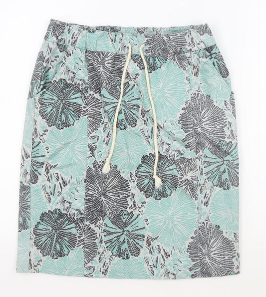 SUNO Womens Blue Floral Cotton Straight & Pencil Skirt Size L Drawstring - Hibiscus Drawstring