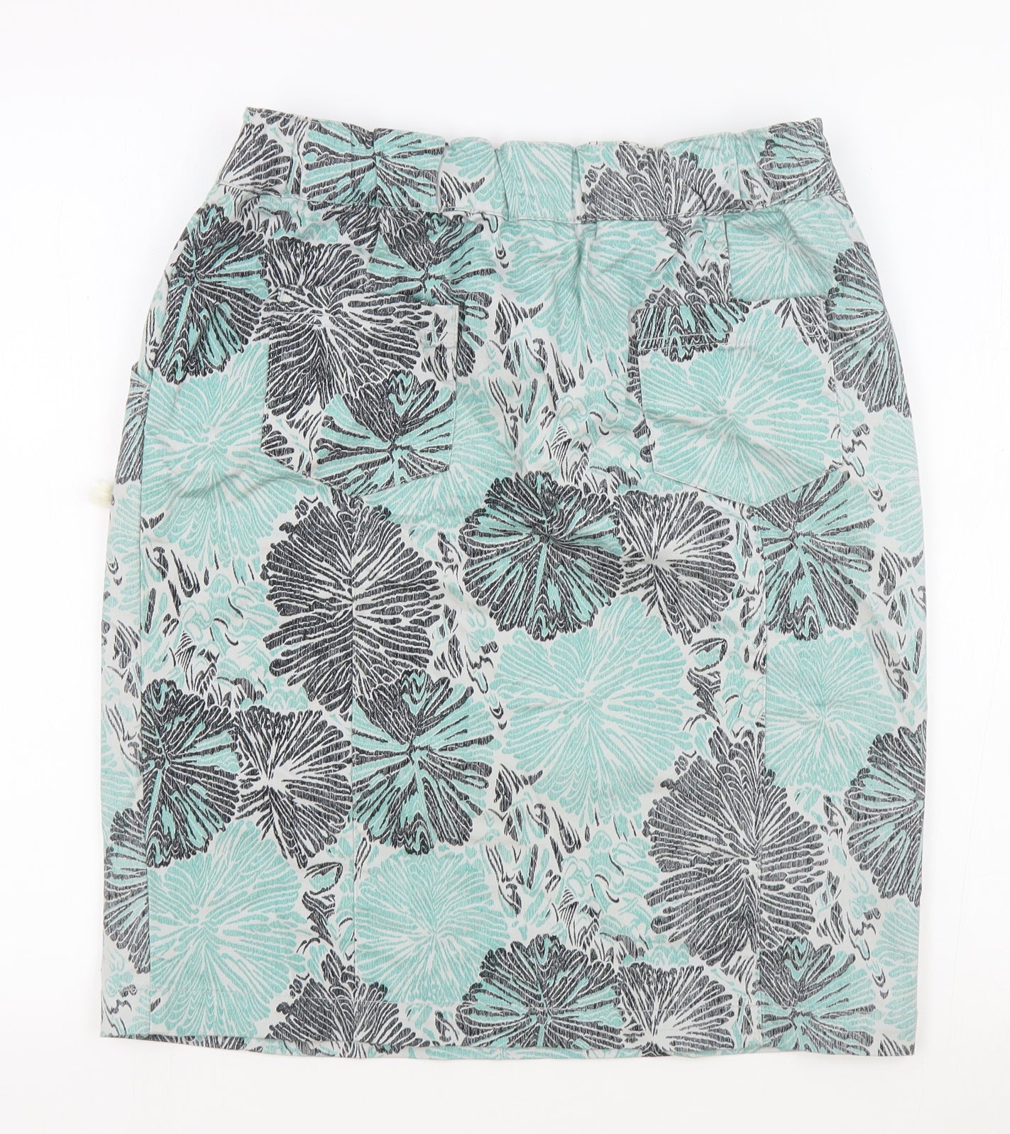 SUNO Womens Blue Floral Cotton Straight & Pencil Skirt Size L Drawstring - Hibiscus Drawstring