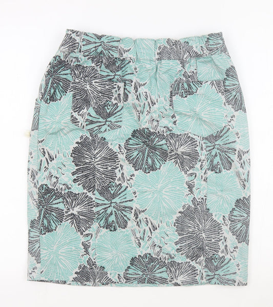 SUNO Womens Blue Floral Cotton Straight & Pencil Skirt Size L Drawstring - Hibiscus Drawstring