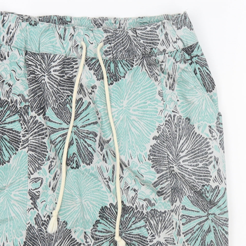 SUNO Womens Blue Floral Cotton Straight & Pencil Skirt Size L Drawstring - Hibiscus Drawstring