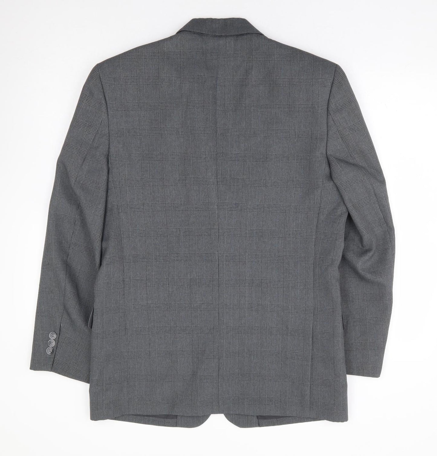 C&A Mens Grey Plaid Polyester Jacket Suit Jacket Size 38