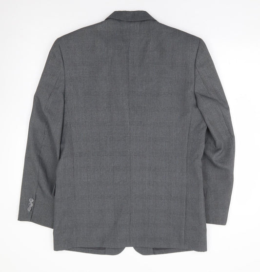 C&A Mens Grey Plaid Polyester Jacket Suit Jacket Size 38