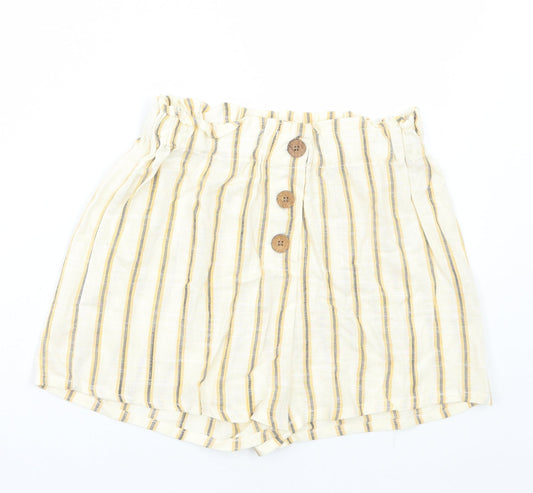 Preworn Womens Yellow Striped Polyester Hot Pants Shorts Size 26 in L3 in Regular Pull On