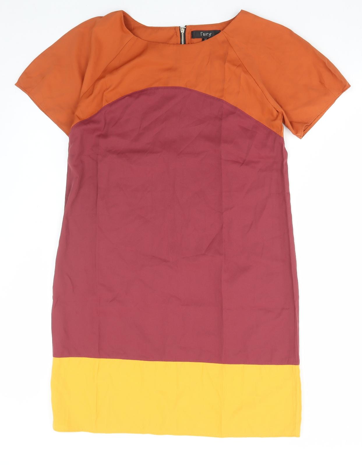 Fury Womens Multicoloured Colourblock Polyester A-Line Size M Round Neck Zip