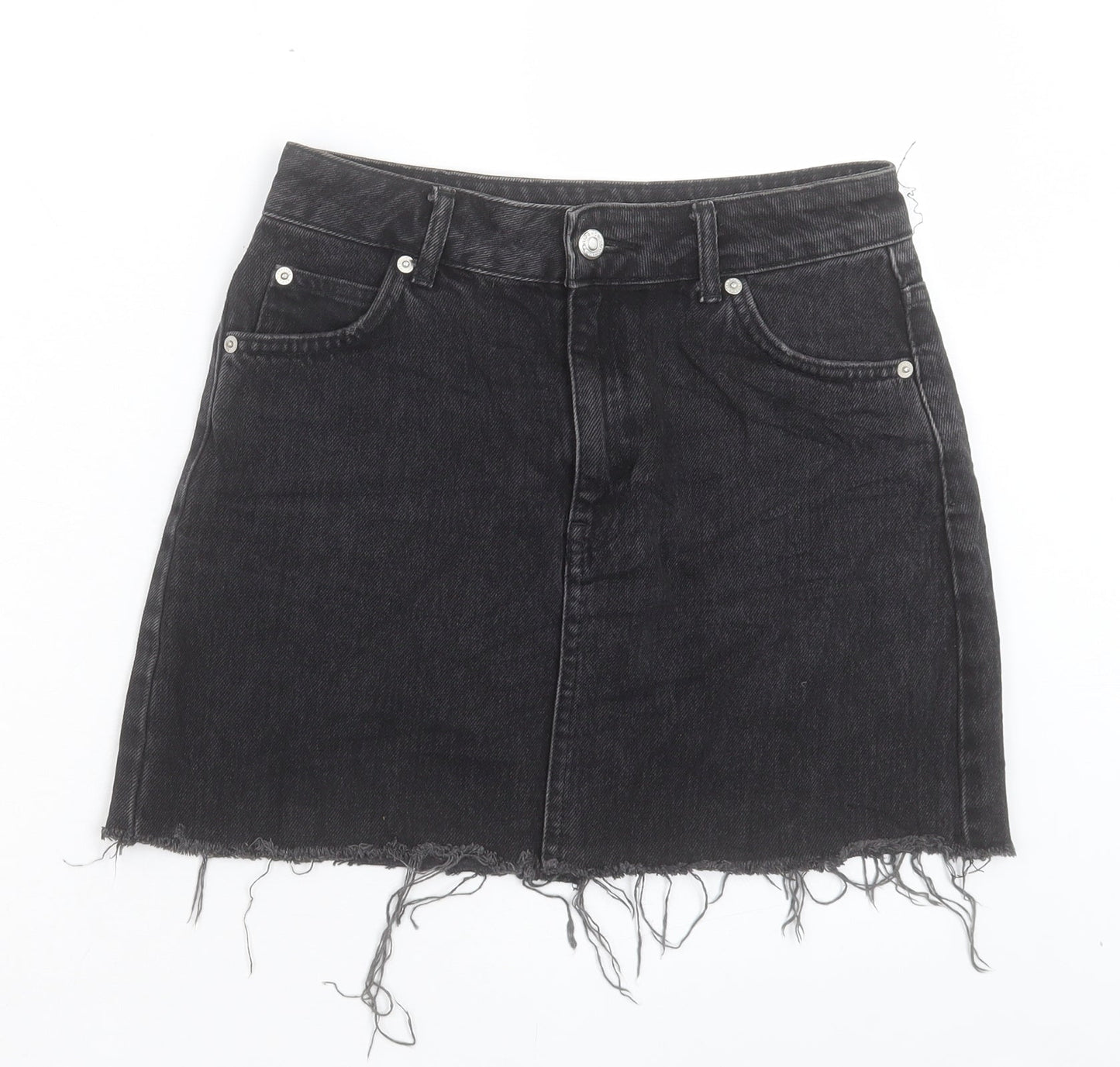 Topshop Womens Black Cotton A-Line Skirt Size 8 Button