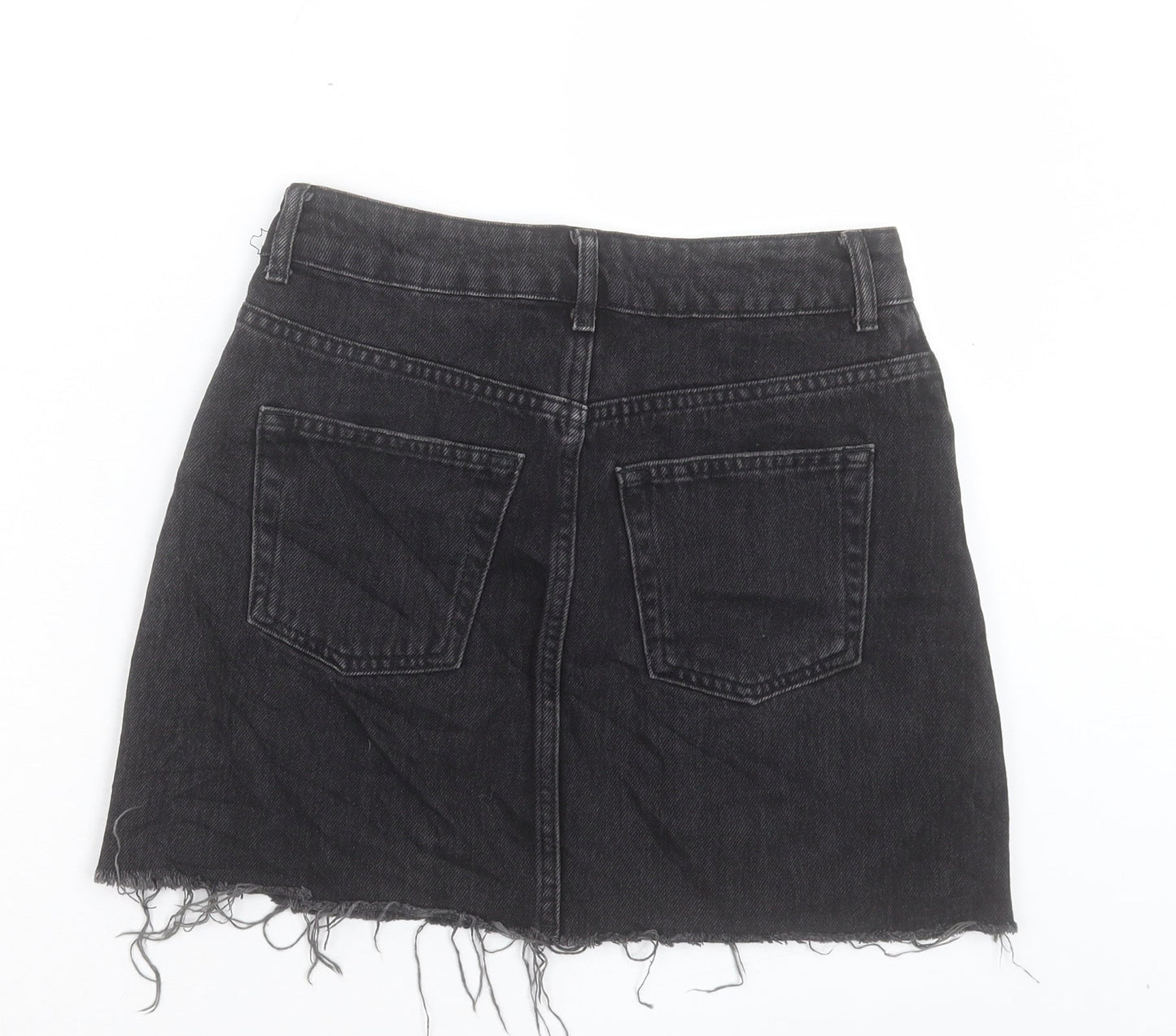 Topshop Womens Black Cotton A-Line Skirt Size 8 Button