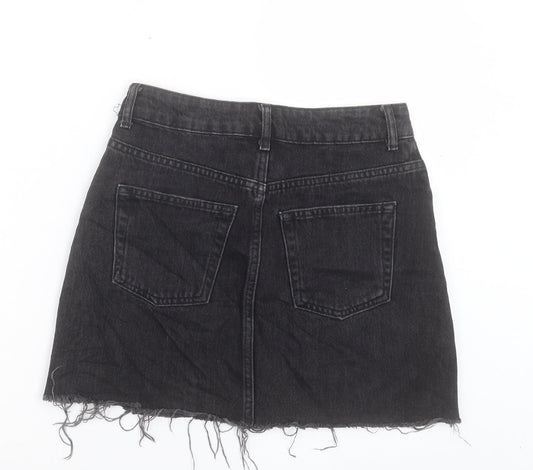 Topshop Womens Black Cotton A-Line Skirt Size 8 Button