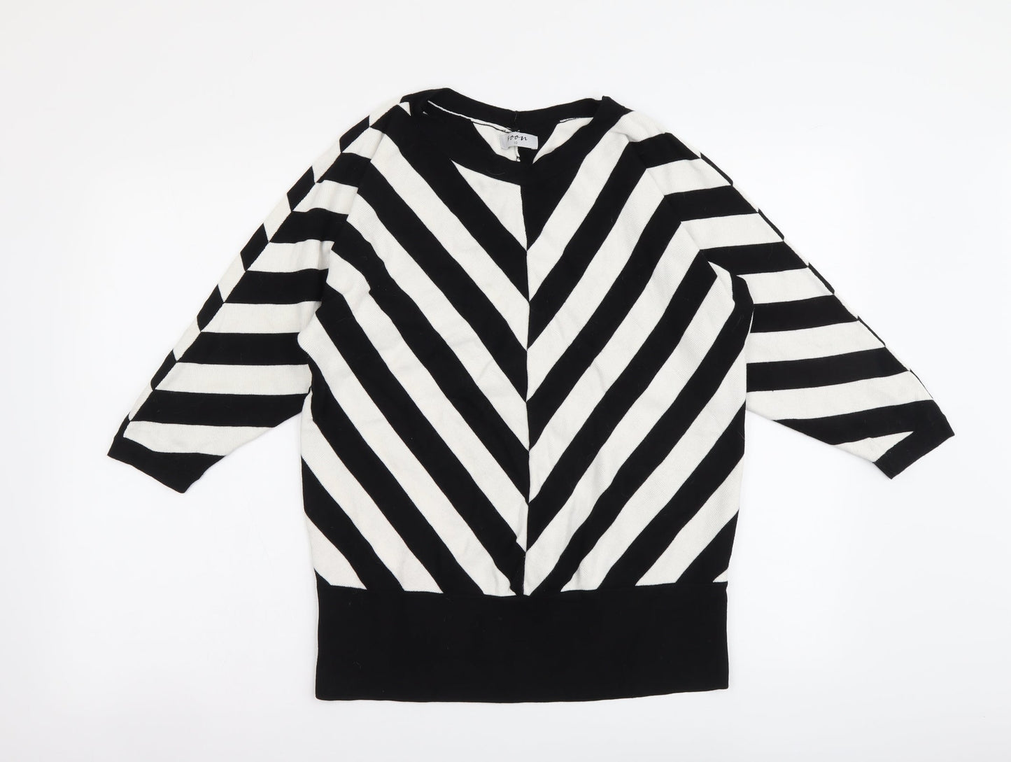 Soon Womens Black Round Neck Striped Viscose Pullover Jumper Size 10
