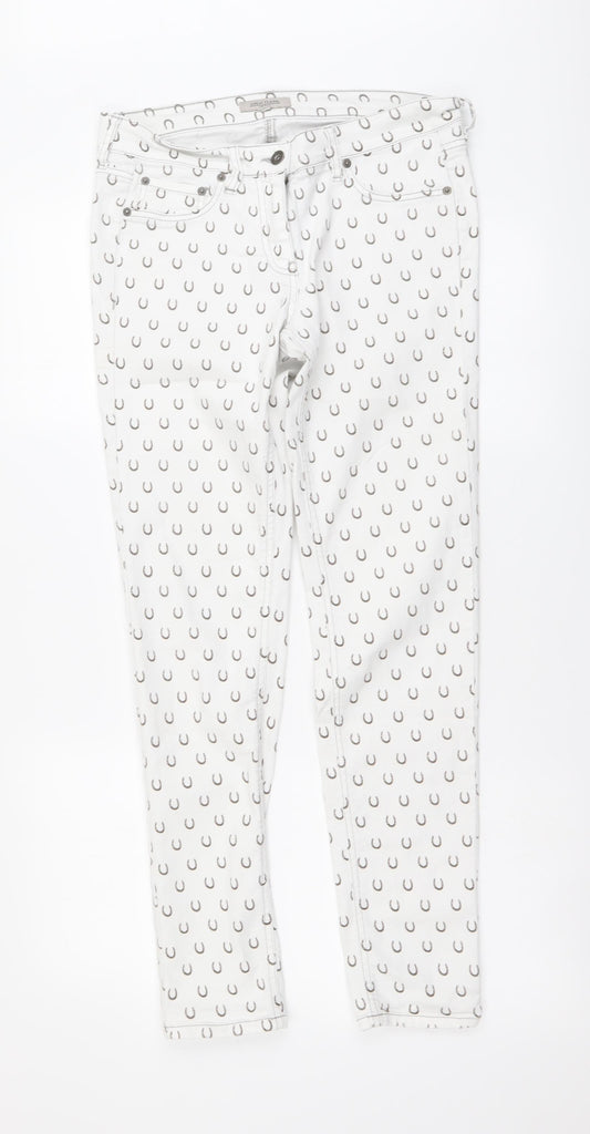 Great Plains Womens White Geometric Cotton Skinny Jeans Size 12 L29 in Regular Button