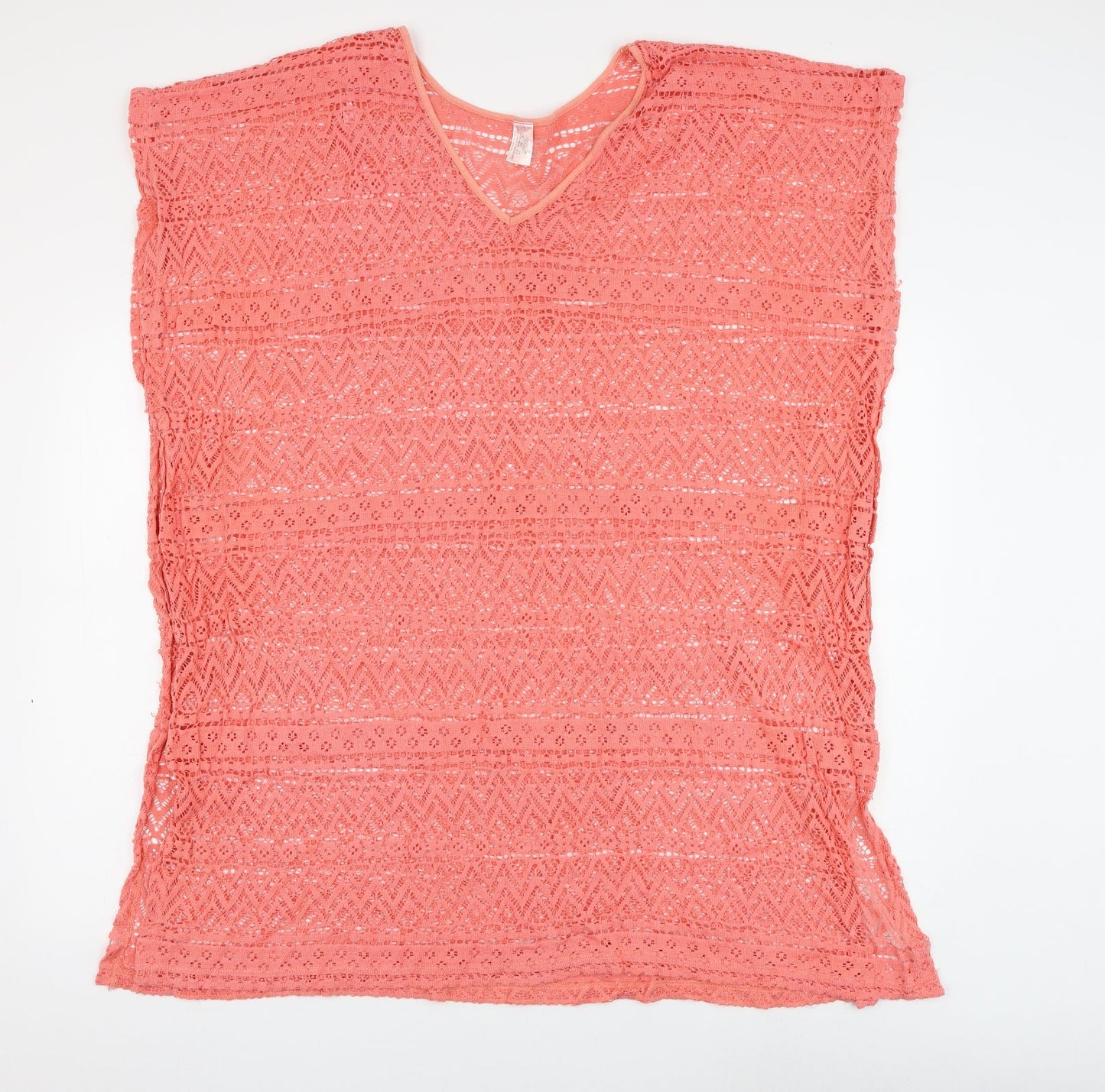 Simply Yours Womens Pink Geometric Cotton Shift Size 12 V-Neck Pullover - Beach Cover