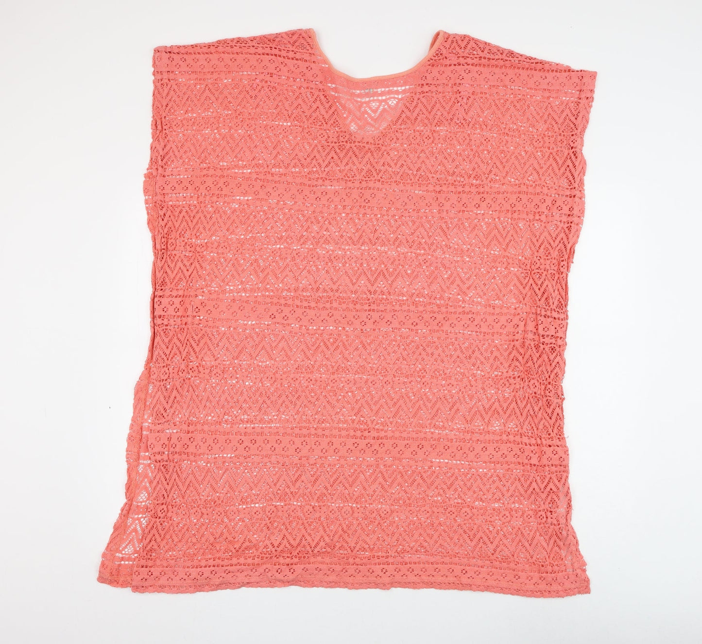 Simply Yours Womens Pink Geometric Cotton Shift Size 12 V-Neck Pullover - Beach Cover