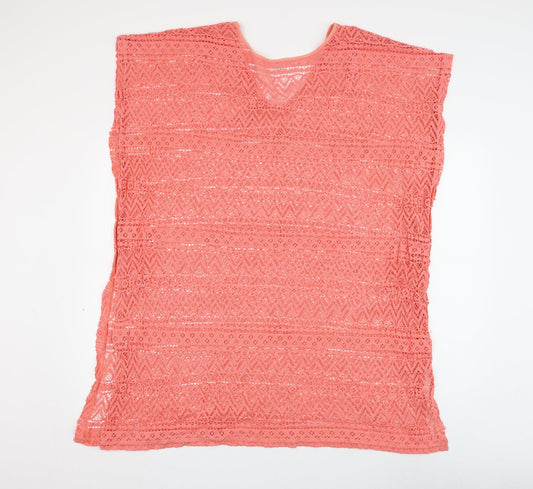 Simply Yours Womens Pink Geometric Cotton Shift Size 12 V-Neck Pullover - Beach Cover