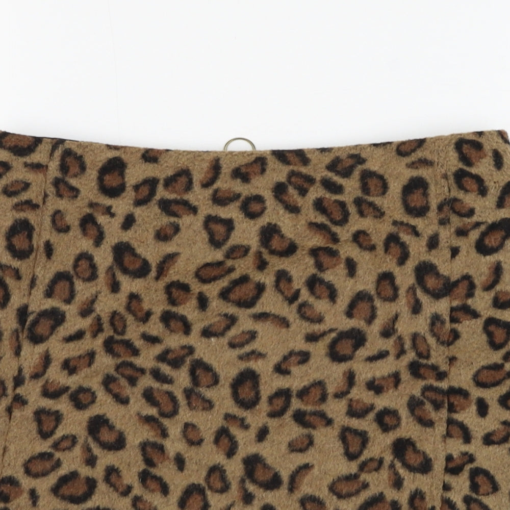 Topshop Womens Brown Animal Print Polyester Mini Skirt Size 8 Zip
