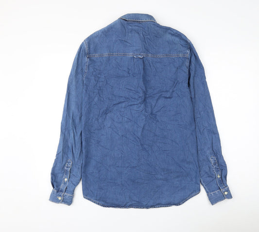 Loom Denim Mens Blue Cotton Button-Up Size S Collared Button