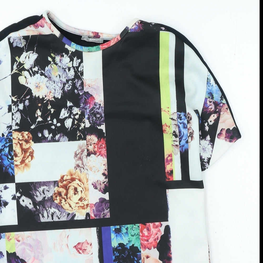 Zara Womens Multicoloured Geometric Polyester T-Shirt Dress Size M Round Neck Pullover