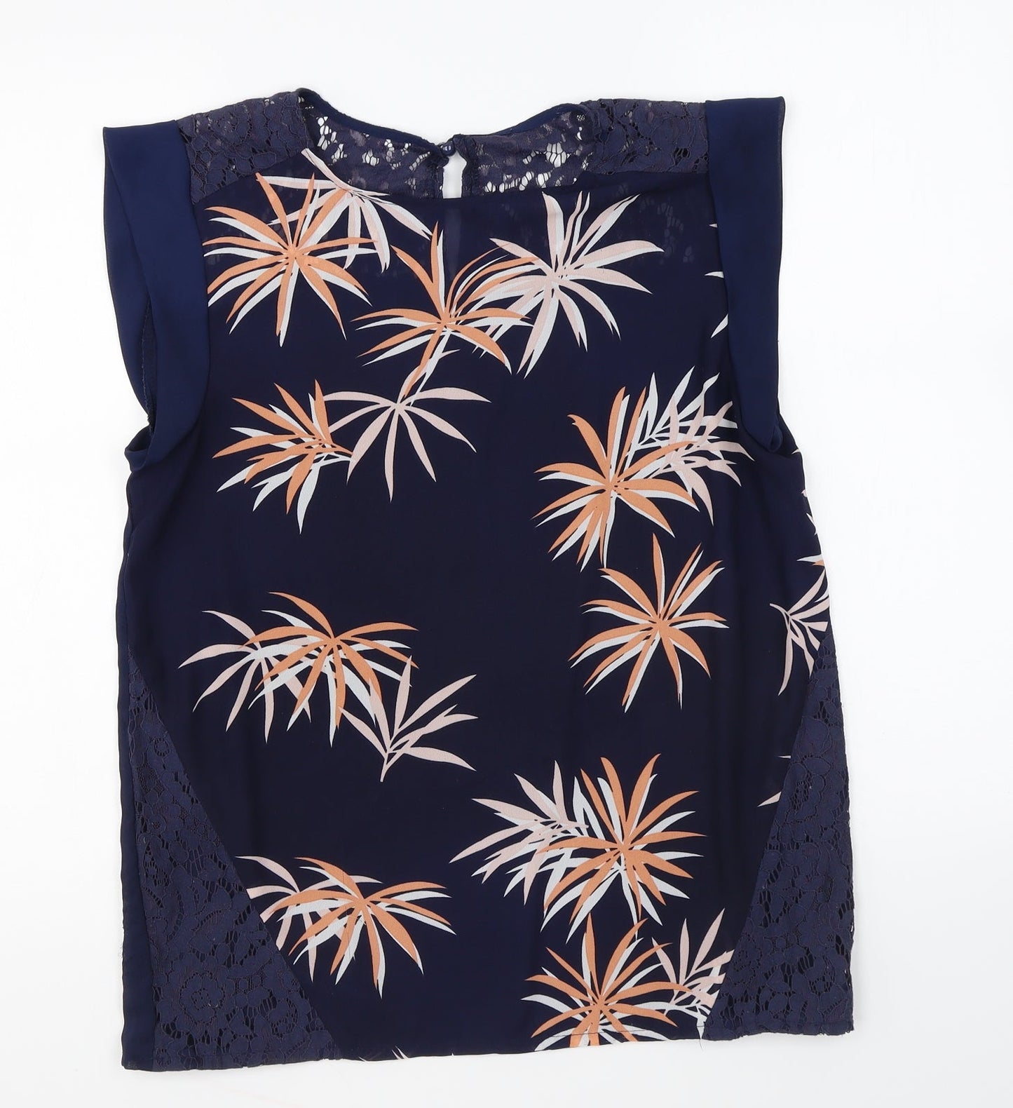 Apricot Womens Blue Floral Polyester Basic Blouse Size 10 Round Neck