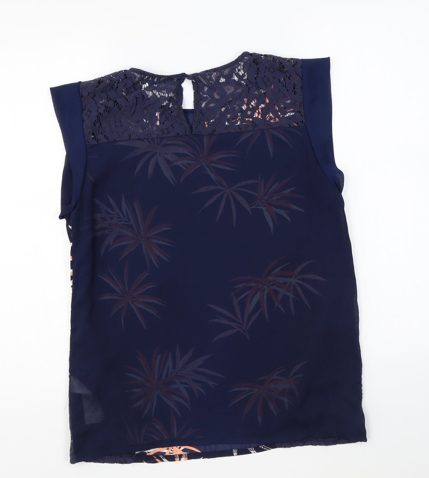 Apricot Womens Blue Floral Polyester Basic Blouse Size 10 Round Neck