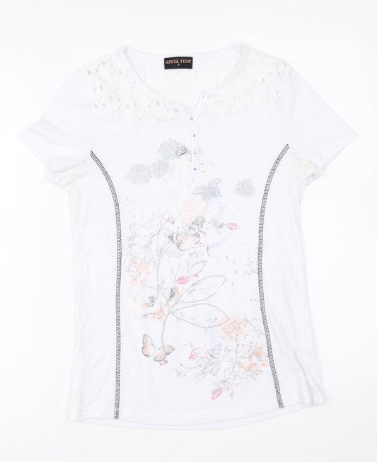 Anna Rose Womens White Polyester Basic T-Shirt Size S V-Neck
