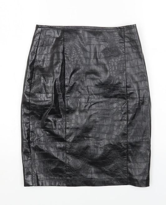 Nakd Womens Black Polyester Straight & Pencil Skirt Size 34 in Zip - Croc Texture