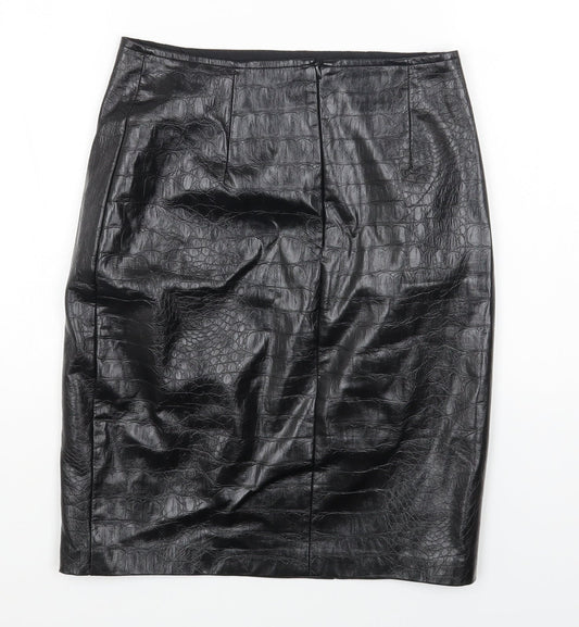 Nakd Womens Black Polyester Straight & Pencil Skirt Size 34 in Zip - Croc Texture