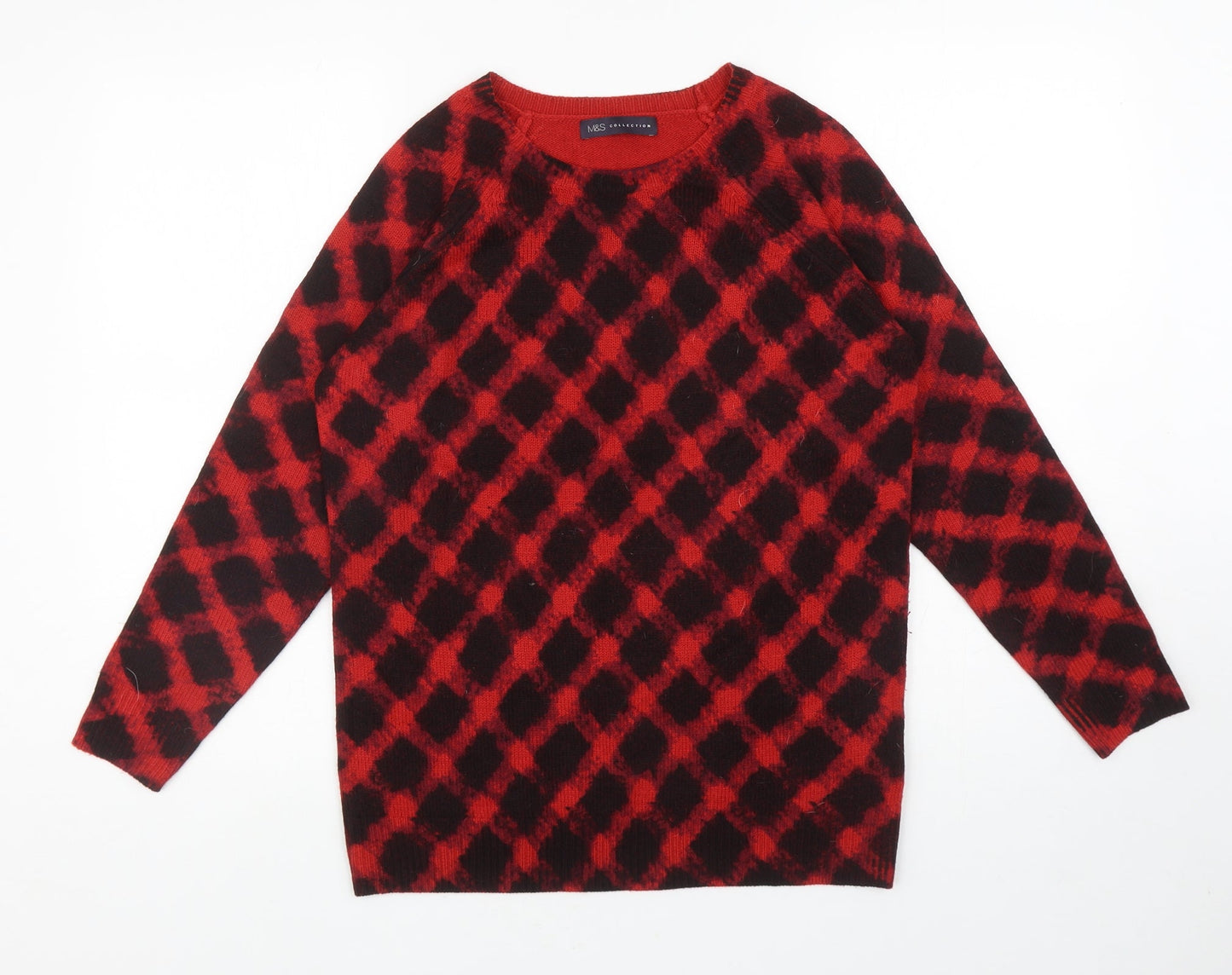 Marks and Spencer Womens Red Round Neck Geometric Acrylic Pullover Jumper Size 12