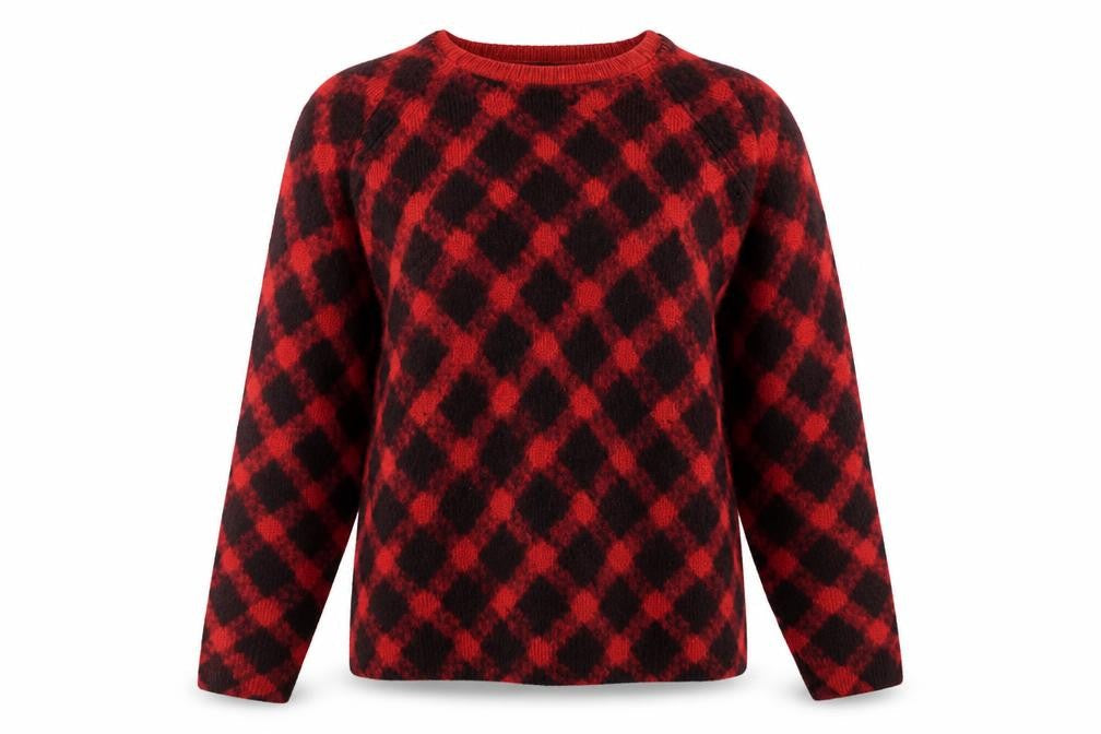Marks and Spencer Womens Red Round Neck Geometric Acrylic Pullover Jumper Size 12