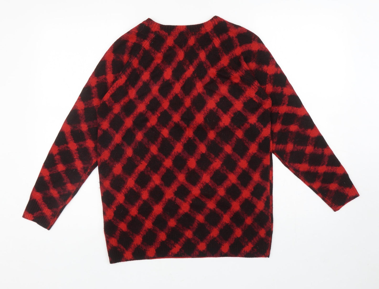 Marks and Spencer Womens Red Round Neck Geometric Acrylic Pullover Jumper Size 12
