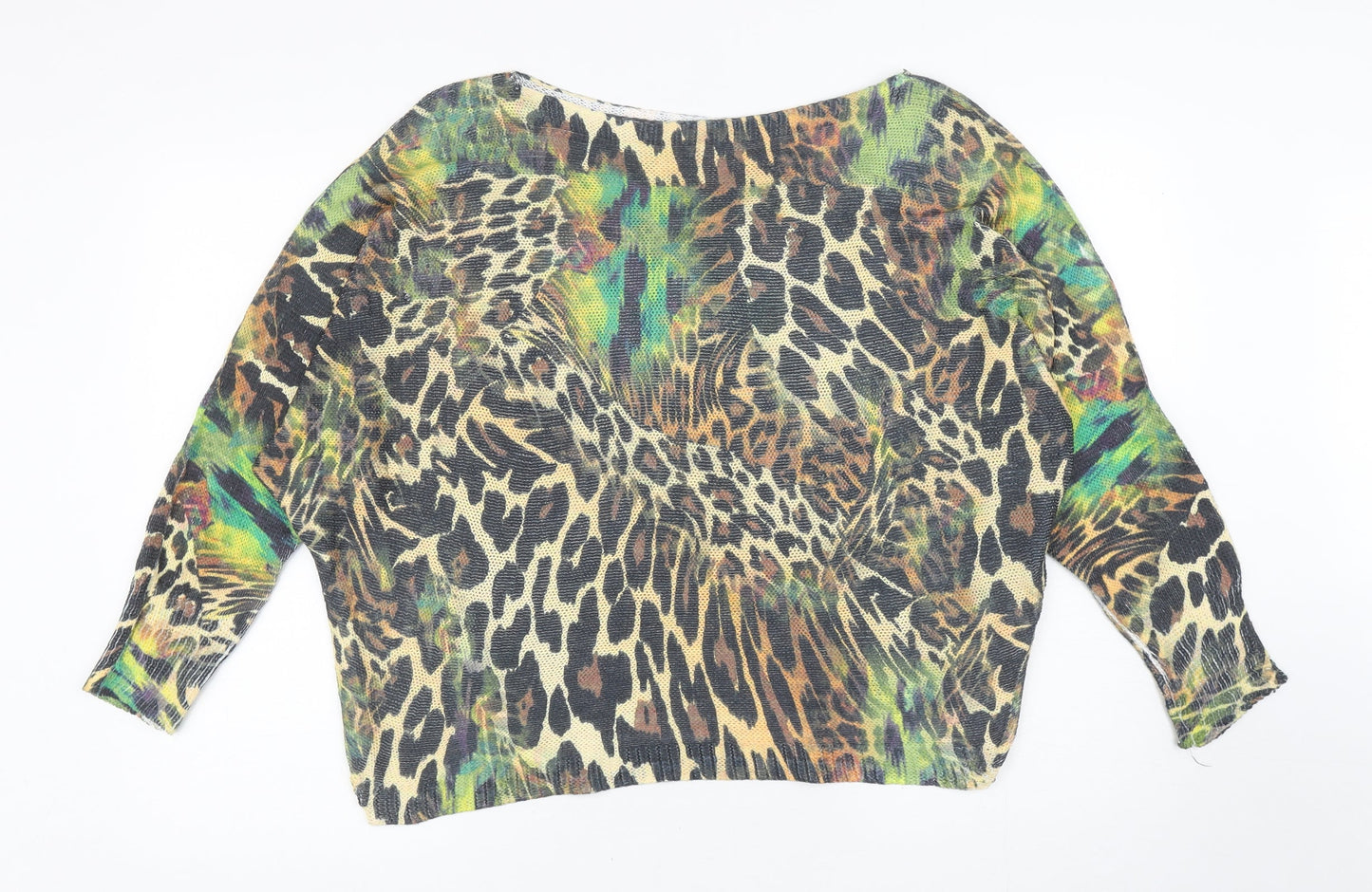 Preworn Womens Multicoloured Boat Neck Animal Print Polyester Pullover Jumper Size 8 - Leopard print