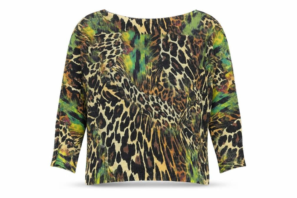 Preworn Womens Multicoloured Boat Neck Animal Print Polyester Pullover Jumper Size 8 - Leopard print