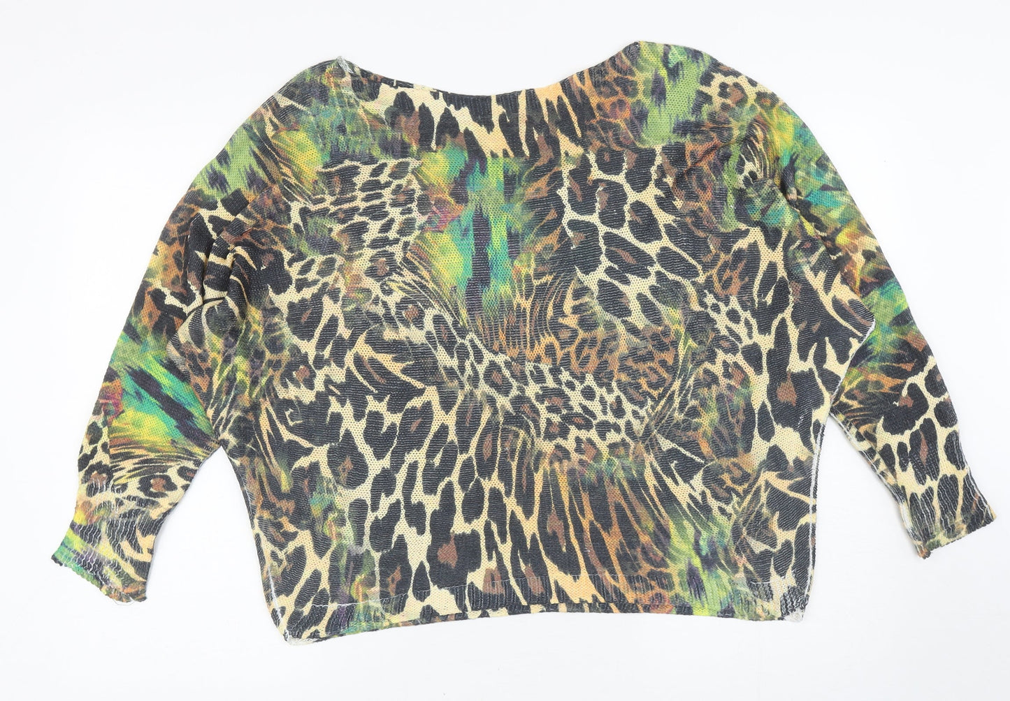 Preworn Womens Multicoloured Boat Neck Animal Print Polyester Pullover Jumper Size 8 - Leopard print