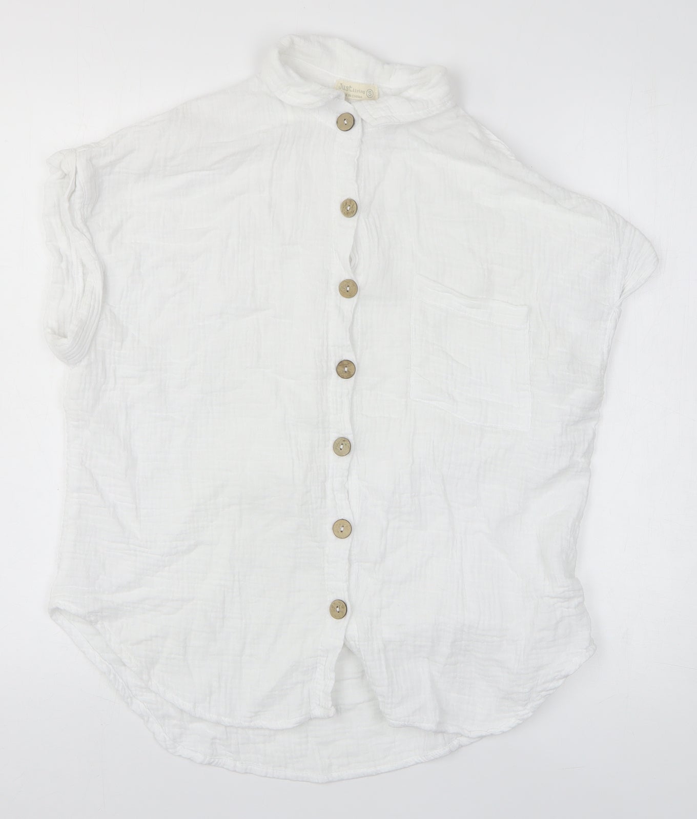 Just Living Mens White Cotton Button-Up Size S Collared Button