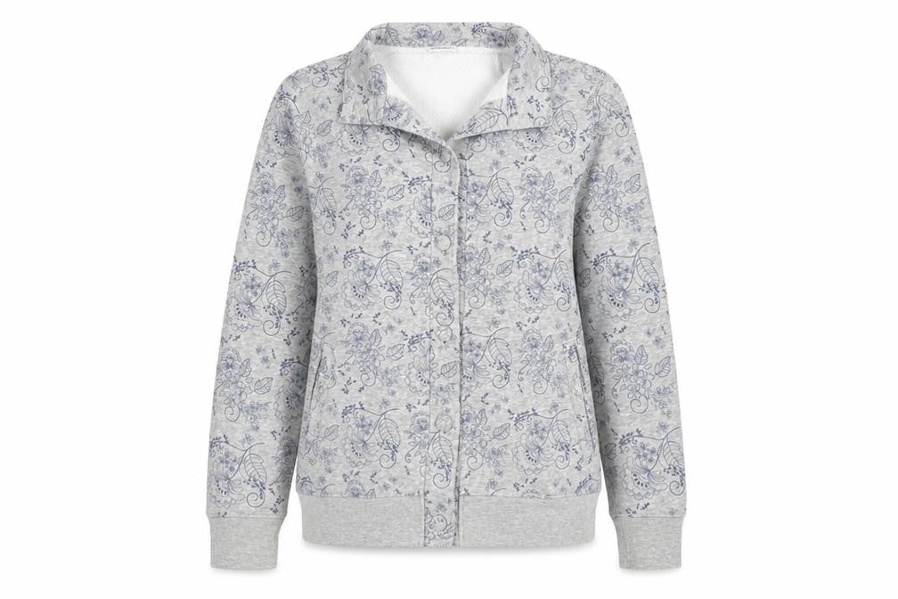 Damart Womens Grey V-Neck Floral Polyester Cardigan Jumper Size 14