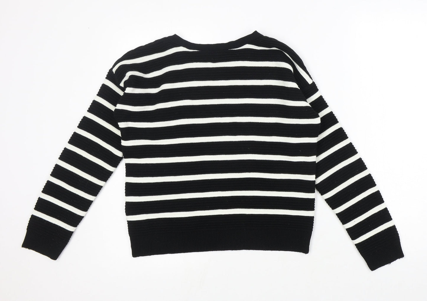 New Look Womens Black Round Neck Striped Acrylic Pullover Jumper Size 8