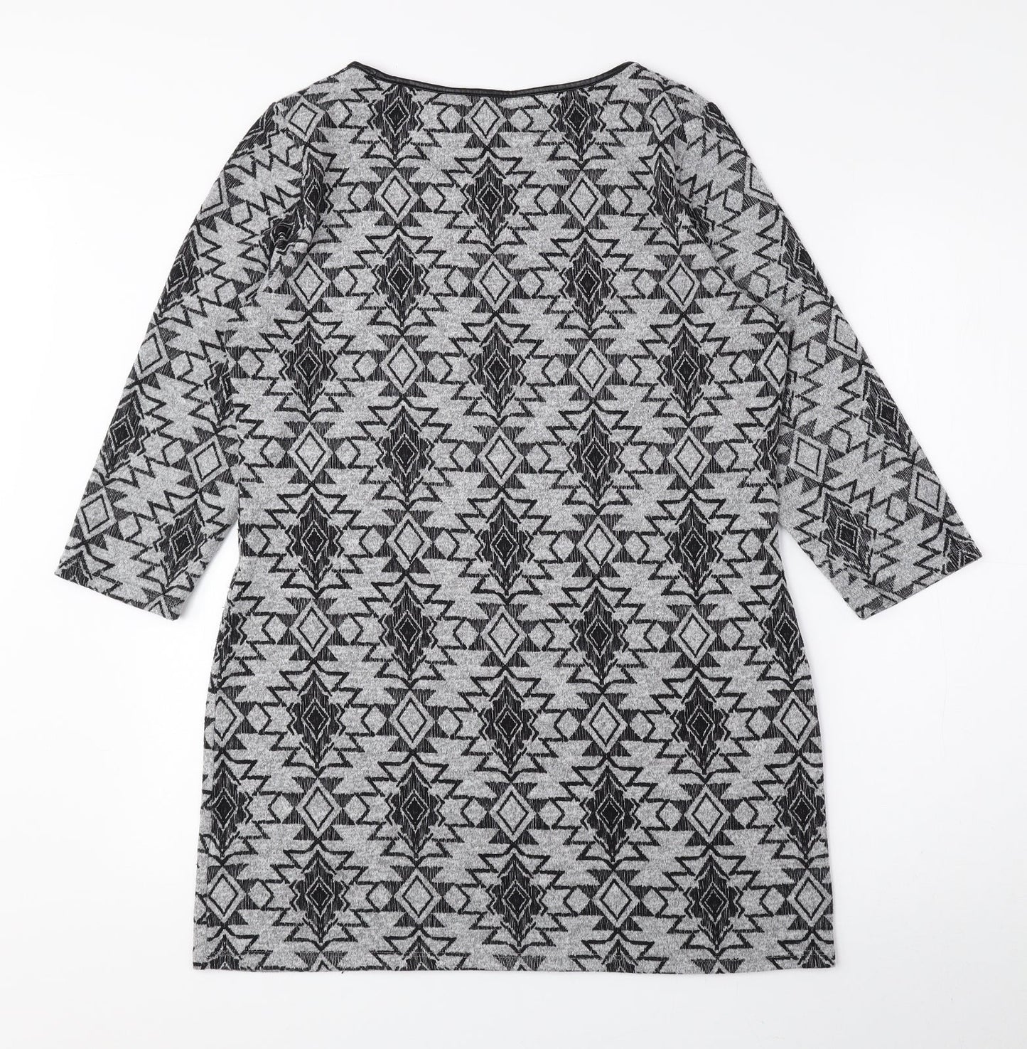 Marks and Spencer Womens Grey Round Neck Geometric Polyester Pullover Jumper Size 14