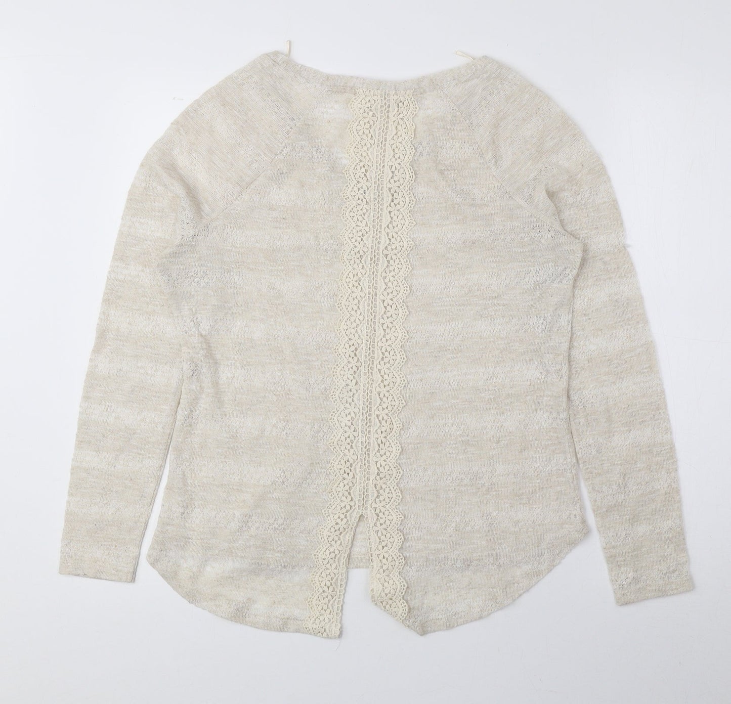 NEXT Womens Beige V-Neck Polyester Pullover Jumper Size 12 - Lace Detail