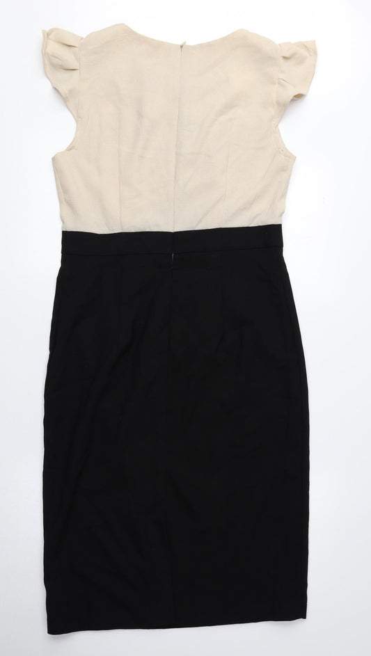 Collection London Womens Beige Polyester A-Line Size 12 Round Neck Zip