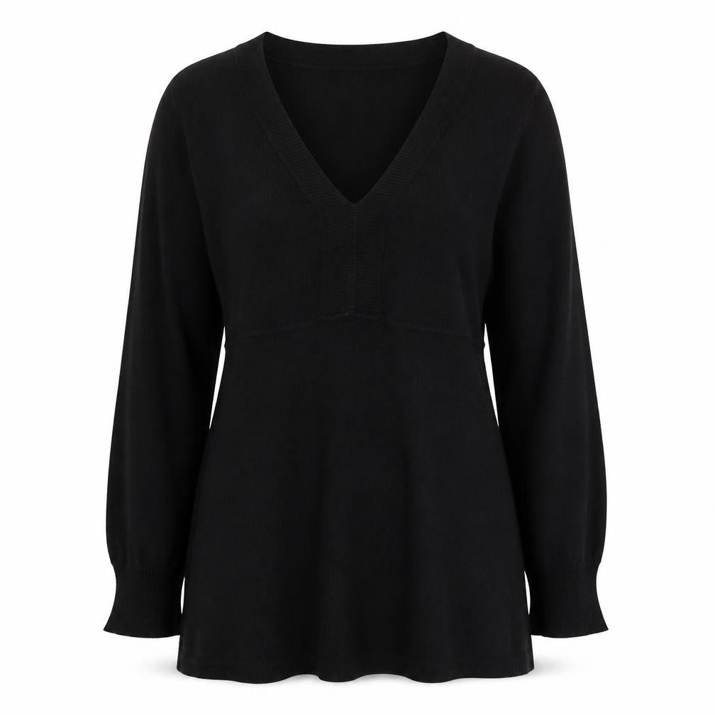 F&F Womens Black V-Neck Acrylic Tunic Jumper Size 12