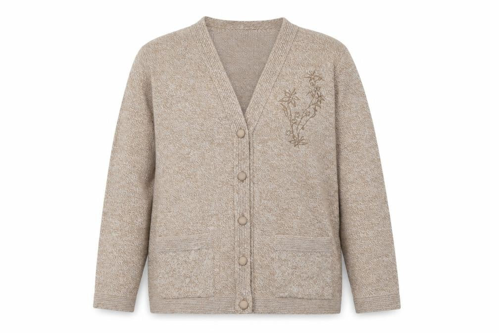Cane Womens Beige V-Neck Acrylic Cardigan Jumper Size M