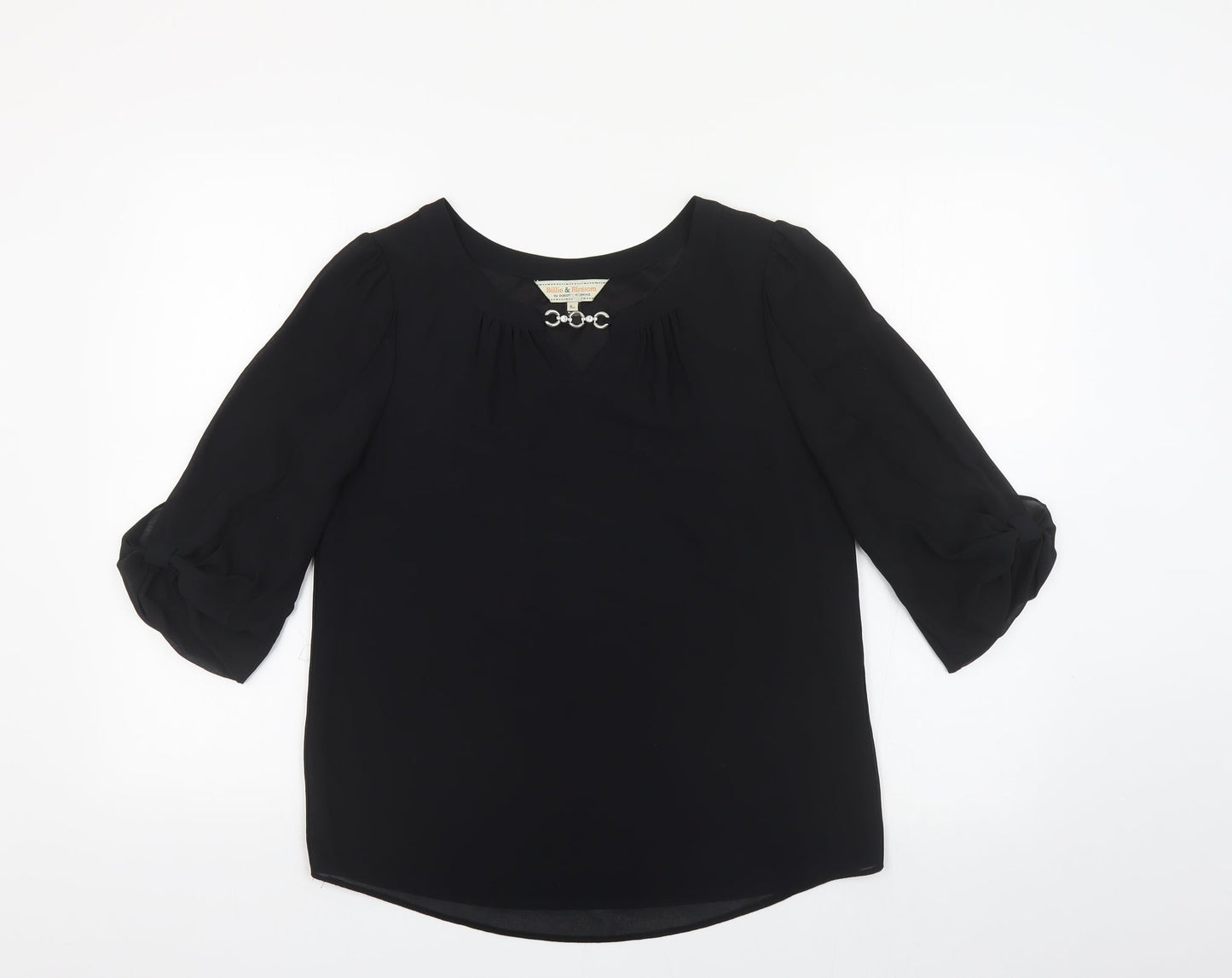 Billie & Blossom Womens Black Polyester Basic Blouse Size 8 Boat Neck - Chain Detail