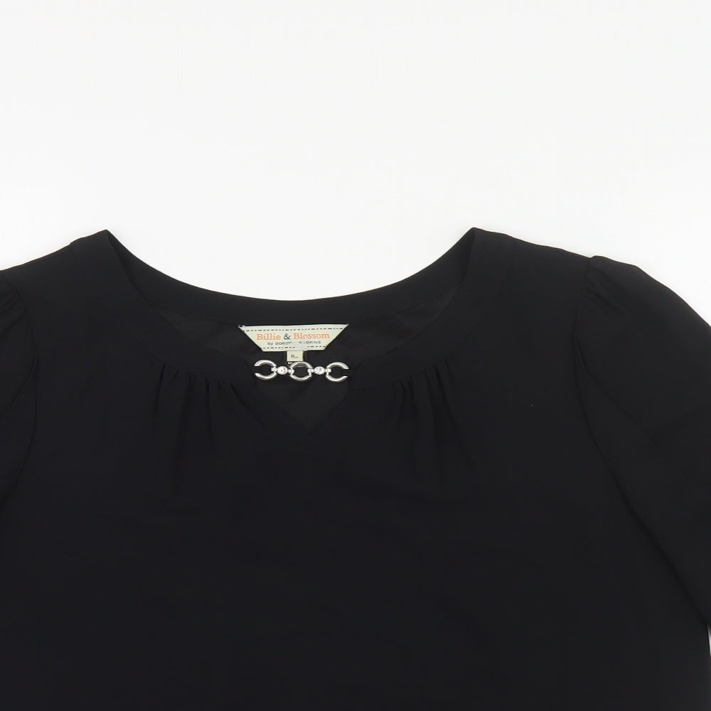 Billie & Blossom Womens Black Polyester Basic Blouse Size 8 Boat Neck - Chain Detail